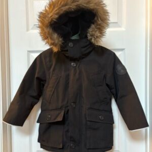 GAP Black Winter Coat with Fur Hood